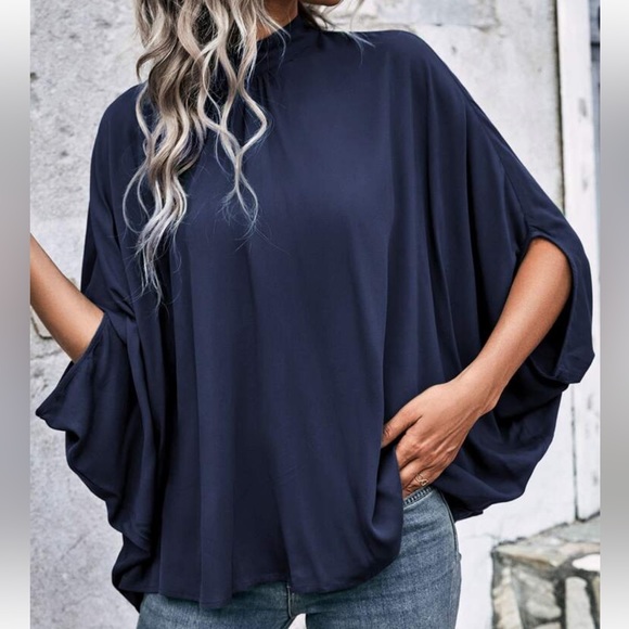 Boho Batwing Sleeve Mock Neck Top Blouse Shirt - Picture 3 of 6